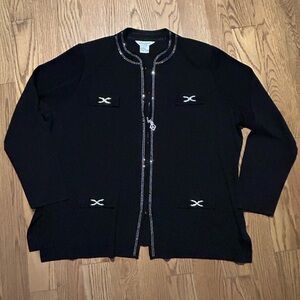 Misook Black Knit Cardigan with Silver Details‎